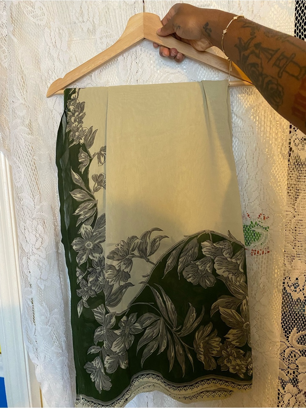 Green Floral Print Women's Scarf